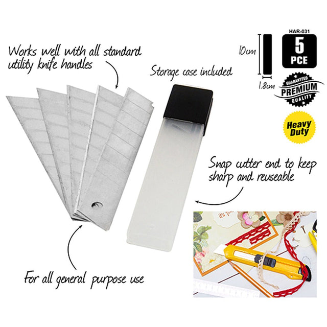 DURAMAX Heavy Duty Knife Blades 18mm 5PCS HAR - 031