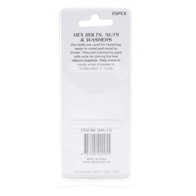 Duramax M6x35mm Hex Head Bolts Nuts Washers Set 15pcs HAR - 737