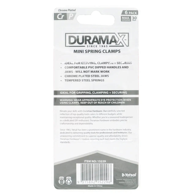Duramax Mini Metal Spring Clamps 30mm Opening 6Pcs 15229