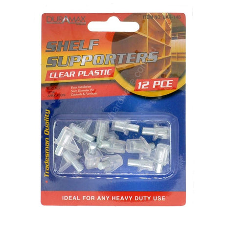 DURAMAX Shelf Supports 5mm Diameter Pin Clear Plastic 12Pcs