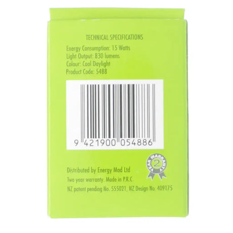 Green packaging with technical specifications and barcode on a white background