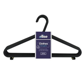 Black hangers with a 'ellise' label on a white background