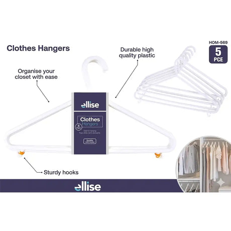 Clothes hangers with packaging labeled 'ellise' on a white background