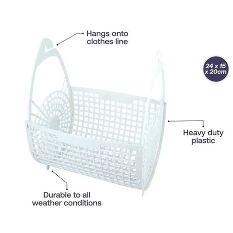 White hanging basket with features highlighted on a white background