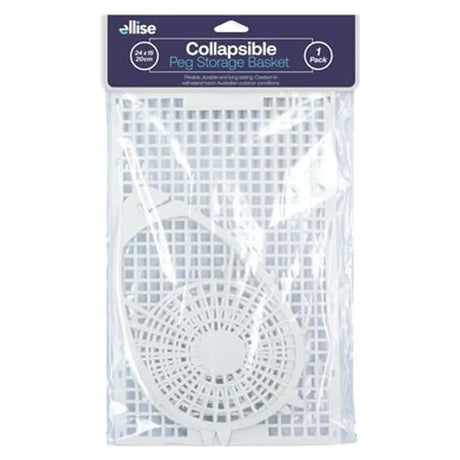 Collapsible peg storage basket in packaging with 'ellise' branding on a white background