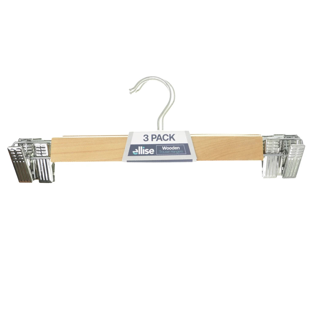 ellise Wooden Trouser Hangers With Clip 33cm 3Pcs HOM-891