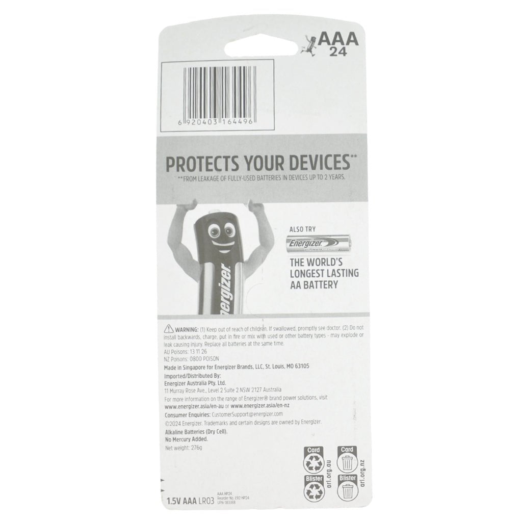 Energizer Max Alkaline Battery 1.5V AAA 24Pc LR03