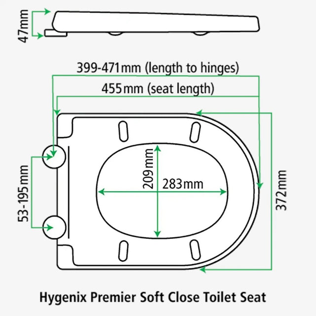 Fix - A - Loo Hygenix Premier Soft Close D Shape Toilet Seat Top & Bottom Fixing 245496