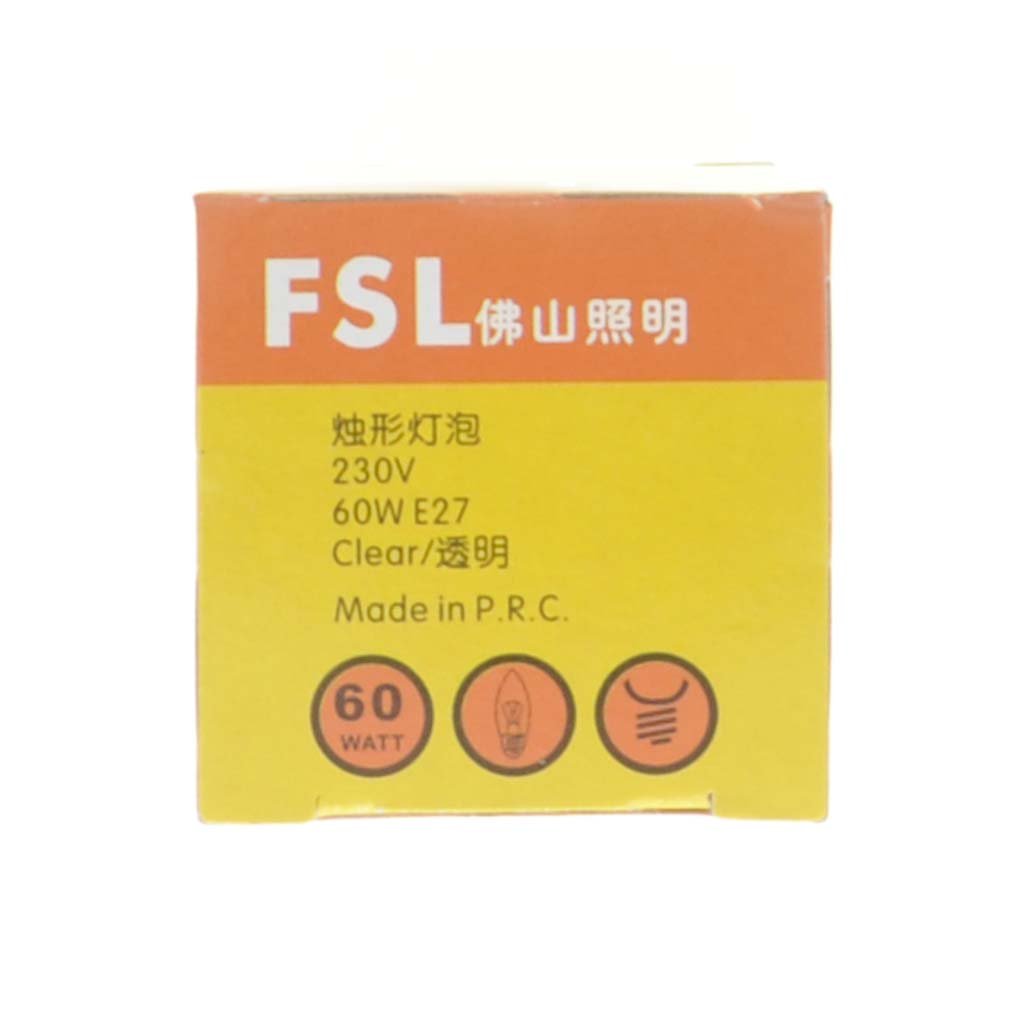 FSL Candle Incandescent Light Bulb E27 240V 60W Clear