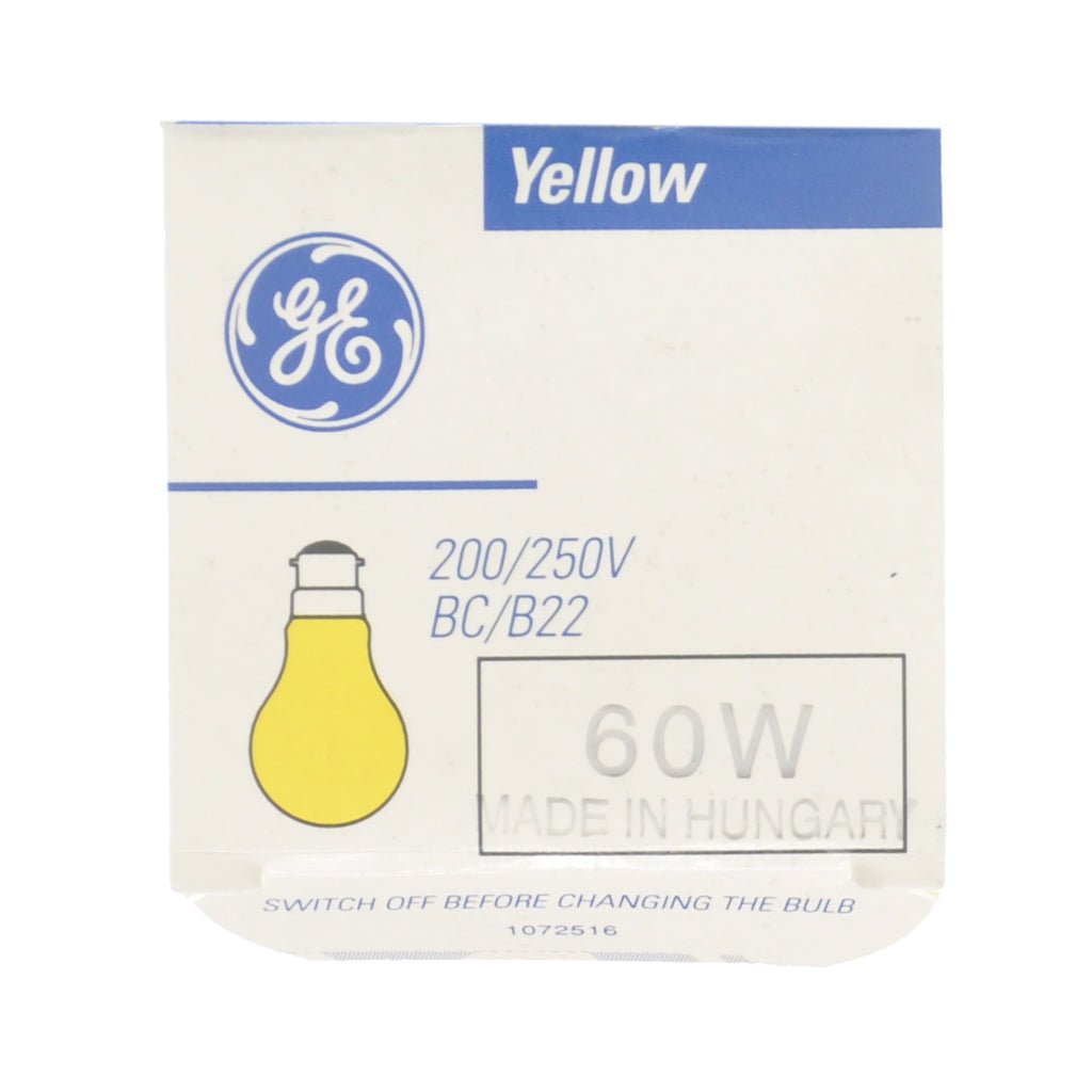 GE GLS Coloured Incandescent Light Bulb B22 250V 60W Yellow