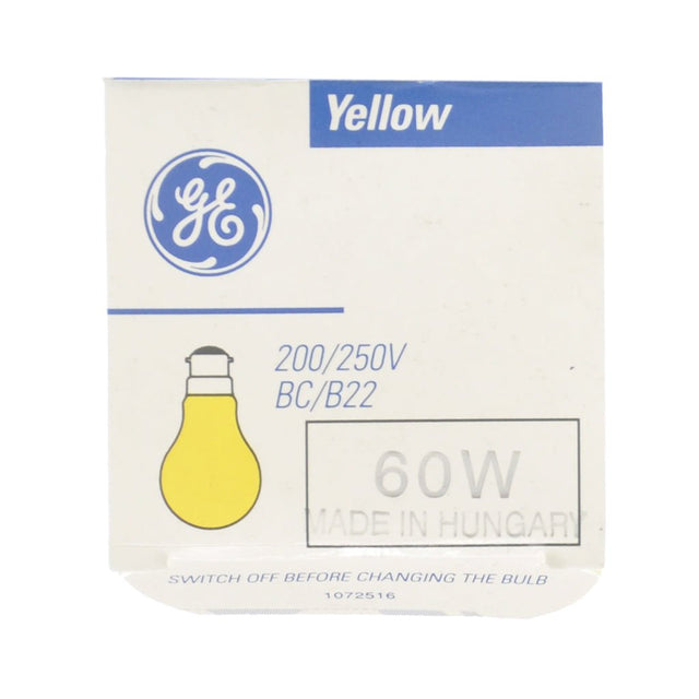 GE GLS Coloured Incandescent Light Bulb B22 250V 60W Yellow