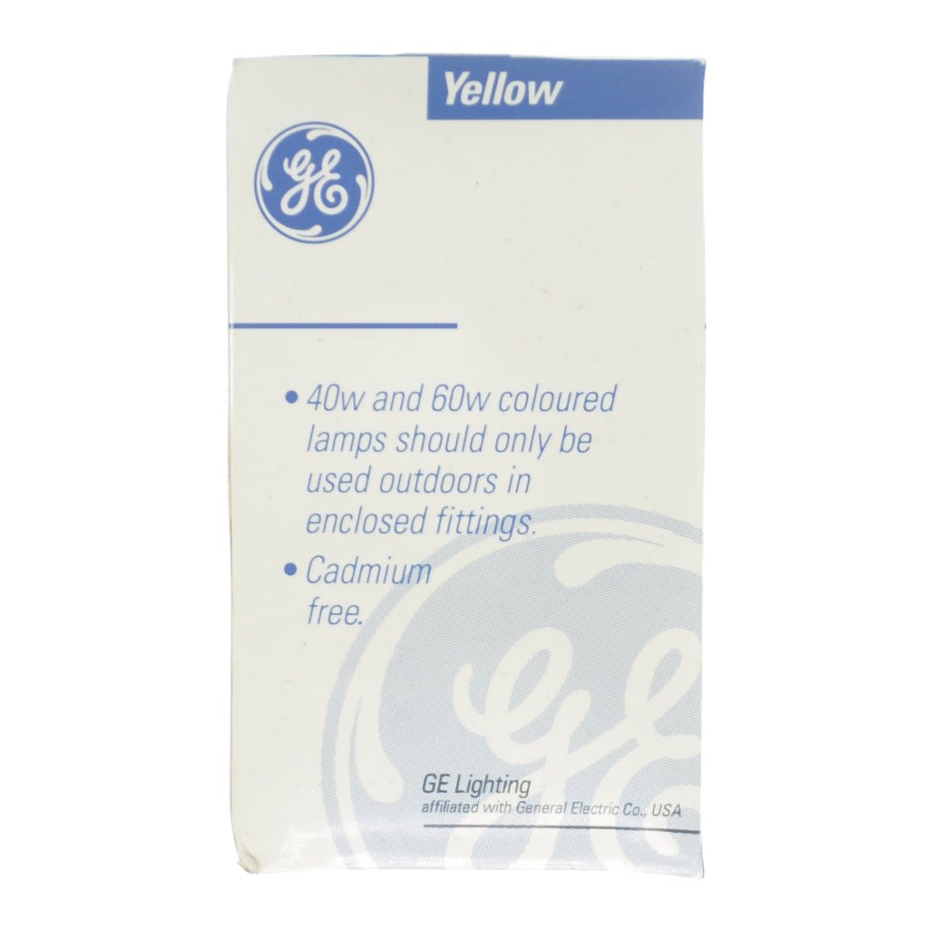 GE GLS Coloured Incandescent Light Bulb B22 250V 60W Yellow
