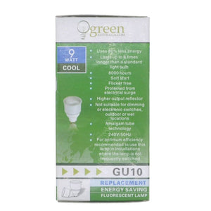 green Australia Energy Saving Light Bulb GU10 240V 9W C/W
