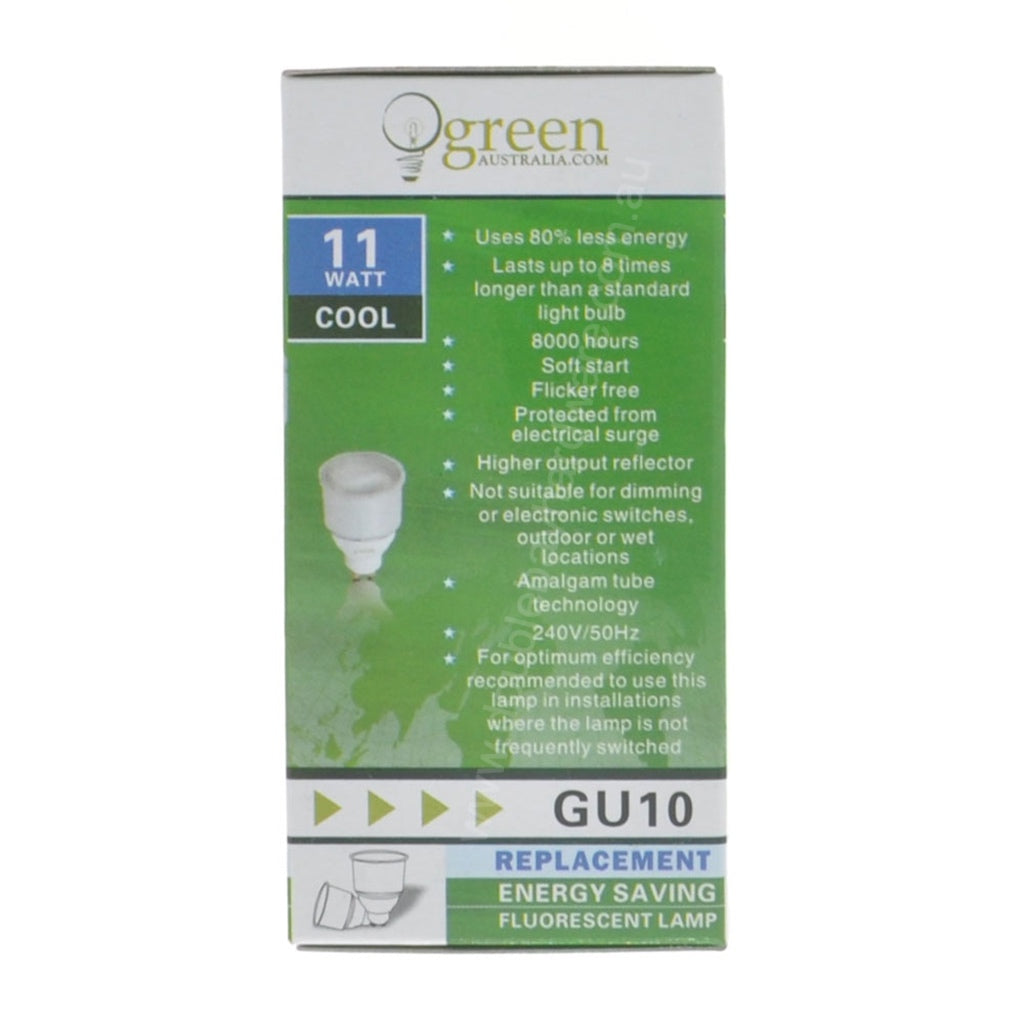 green Australia Energy Saving Light Bulb GU10 240V 11W C/W LP/GU10CF/11W