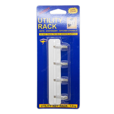 Handy Hardware Stick - On Utility Key Rack with 4 Hooks 1.5kg U2