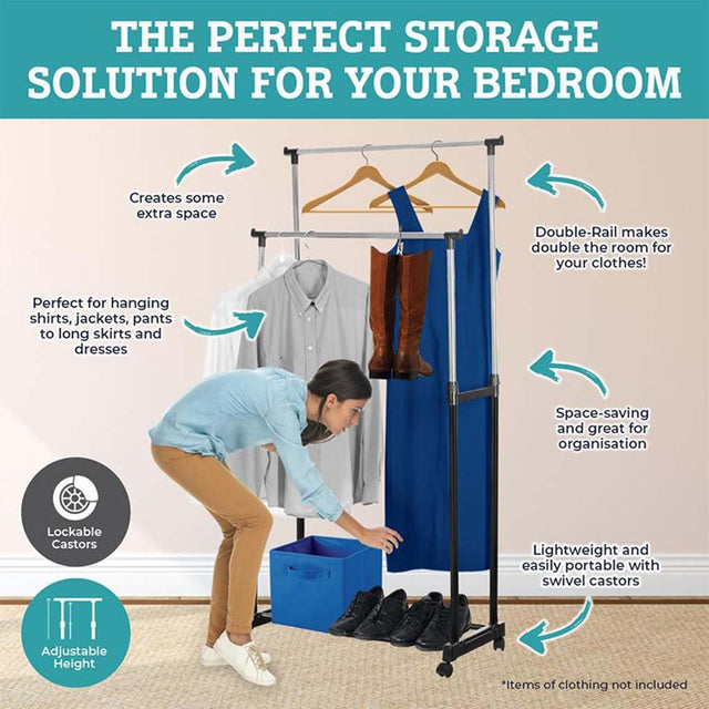 HOME MASTER Adjustable Double Rail Garment Shoe Rack 270279