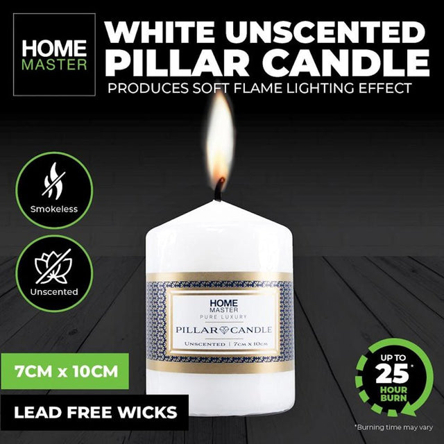 HOME MASTER Unscented Pillar Candles 25 Hours Burn Time 7x10cm 146970