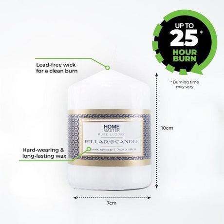 HOME MASTER Unscented Pillar Candles 25 Hours Burn Time 7x10cm 146970