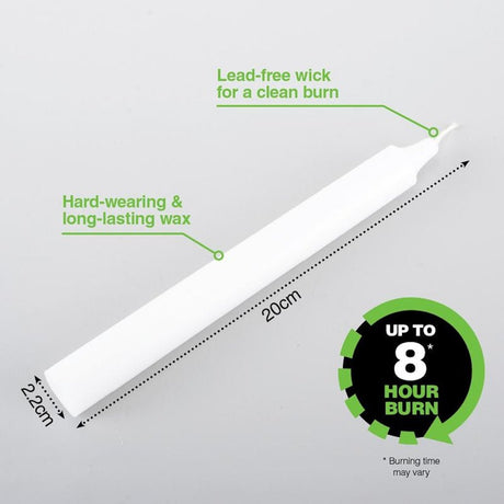 HOME MASTER White Unscented Straight Candles 8 Hours Burn 4Pcs 20x2.2cm 145171