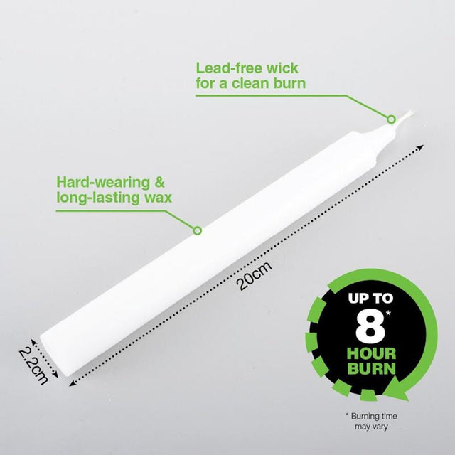 HOME MASTER White Unscented Straight Candles 8 Hours Burn 4Pcs 20x2.2cm 145171