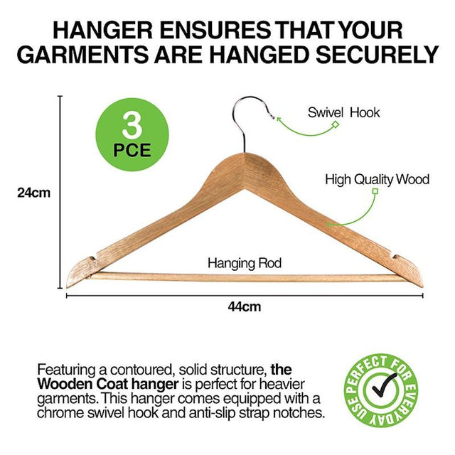 HOME MASTER Wooden Coat Hanger 3Pk 226047