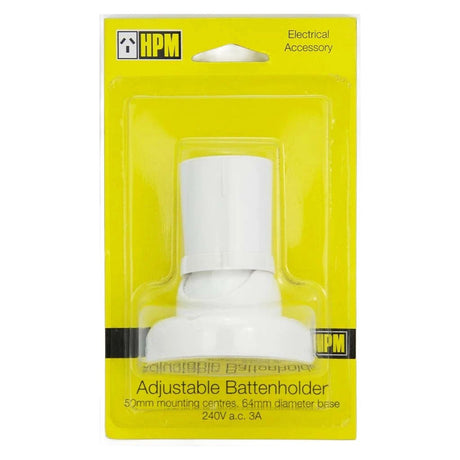 HPM Adjustable B22 Batten Holder White D360WE