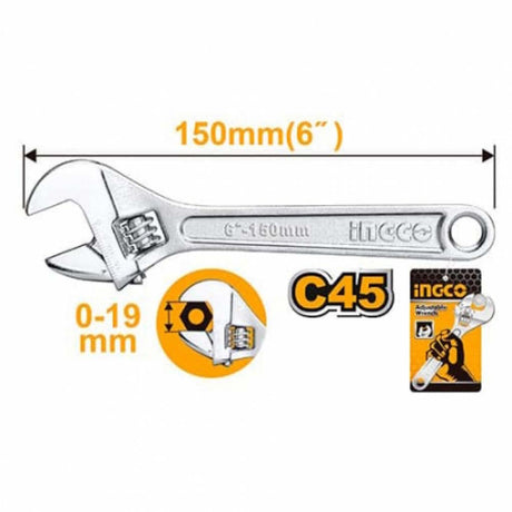 Ingco Adjustable Wrench 6″ 150mm HTM - HADW131062