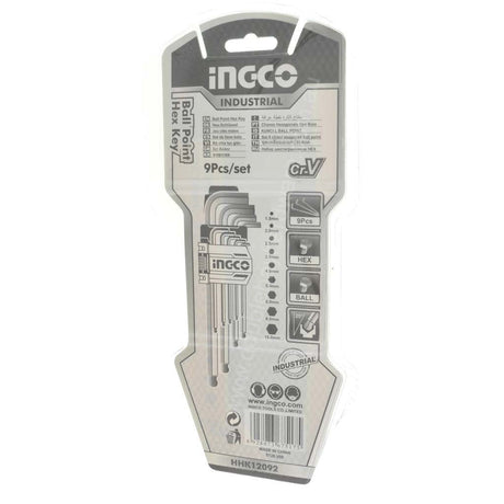 Ingco Extra Long Arm Ball Point Hex Key Set 1.5 - 10mm 9Pcs HTM - HHK12092