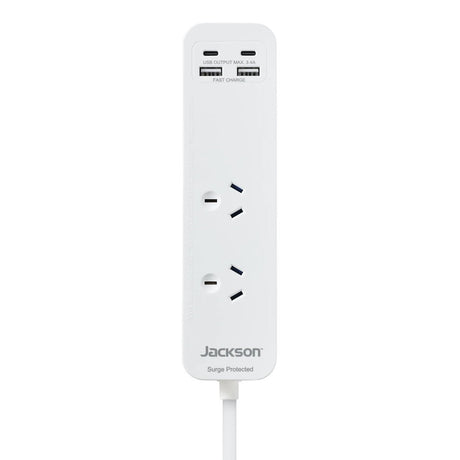 Jackson Powerboard 2 Sockets With 2 USB - A 2 USB - C Fast Charge 0.9m PT2USB3AC