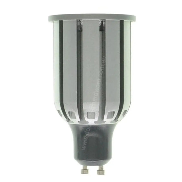 Silver LED light bulb on a white background