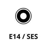 Black and white icon with 'E14 / SES' text on a white background