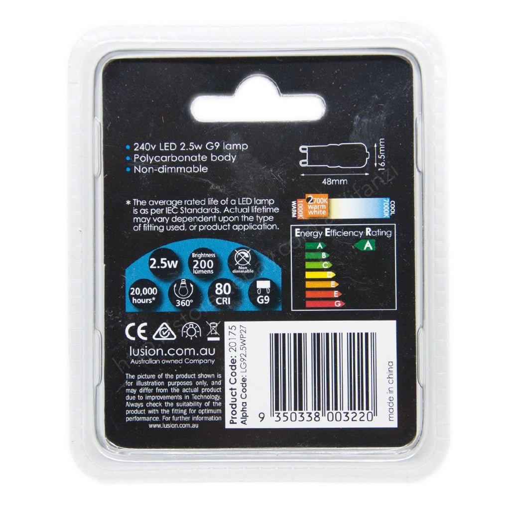 Lusion Bi - Pin LED Light Bulb G9 240V 2.5W W/W Frosted 20175