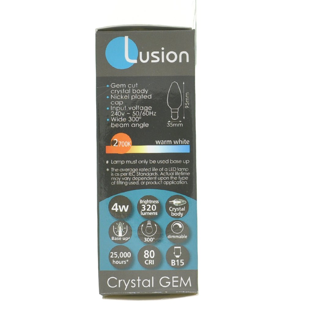 Lusion Candle Crystal GEM LED Light Bulb B15 240V 4W W/W 20277