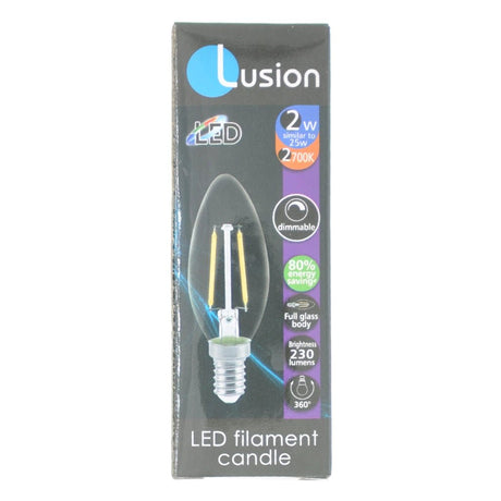 Lusion Candle Filament LED Light Bulb E14 240V 2W W/W 20198