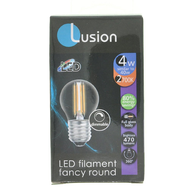 Lusion Fancy Round Filament LED Light Bulb E27 240V 4W W/W 20231