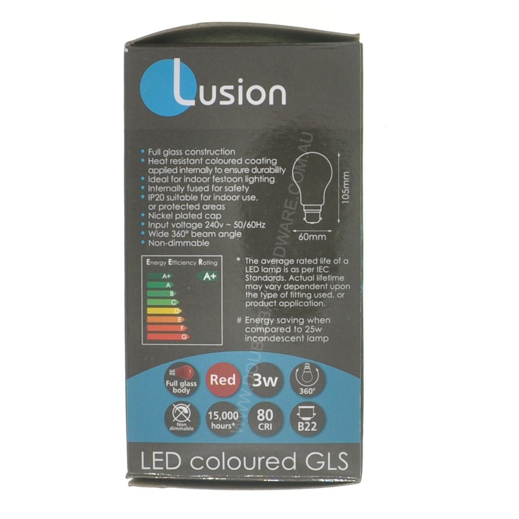 LUSION GLS Coloured LED Light Bulb B22 240V 3W Red 20705