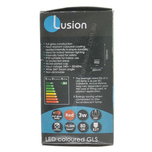 LUSION GLS Coloured LED Light Bulb E27 240V 3W Red 20700