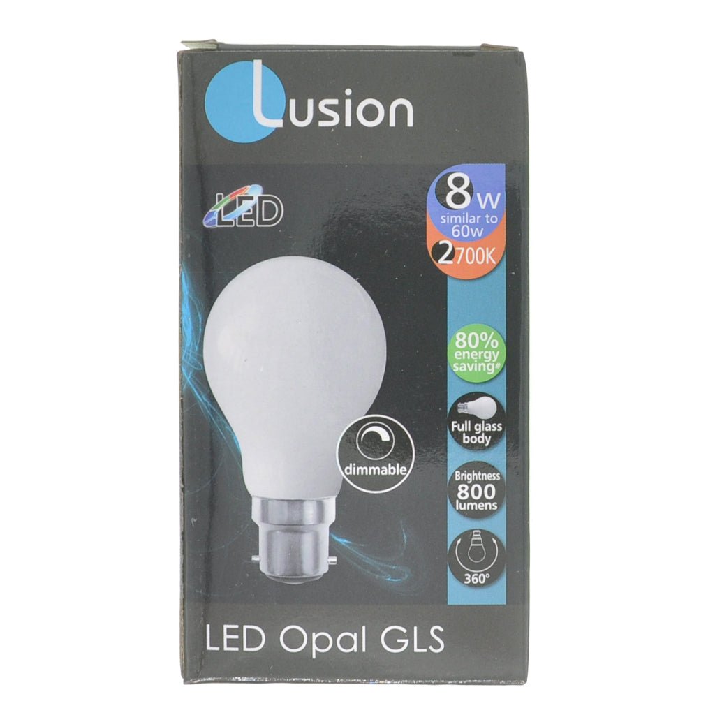 Lusion GLS LED Light Bulb B22 240V 8W W/W Opal 20426
