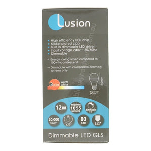 Lusion GLS LED Light Bulb E27 240V 12W W/W Opal 20421
