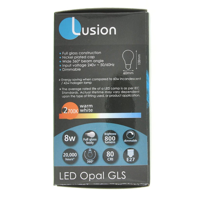 Lusion GLS LED Light Bulb E27 240V 8W W/W 20425