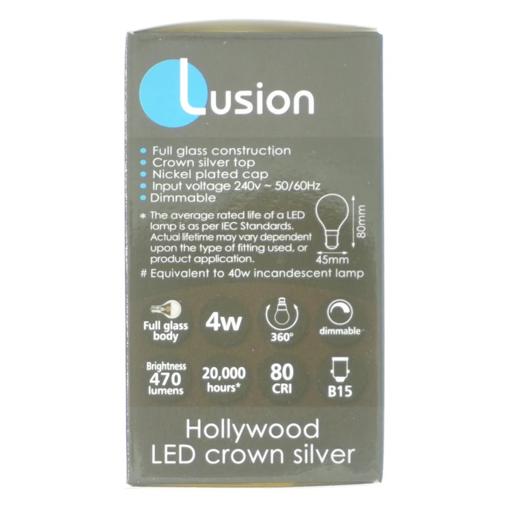 Lusion Hollywood Crown Silver Top Filament LED Light Bulb B15 240V 4W W/W 20221
