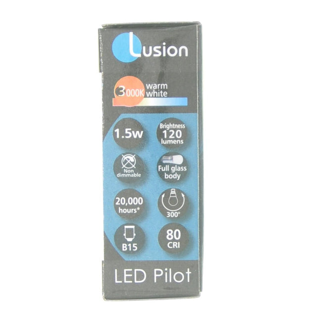Lusion Pilot LED Light Bulb B15 240V 1.5W W/W Opal 20302