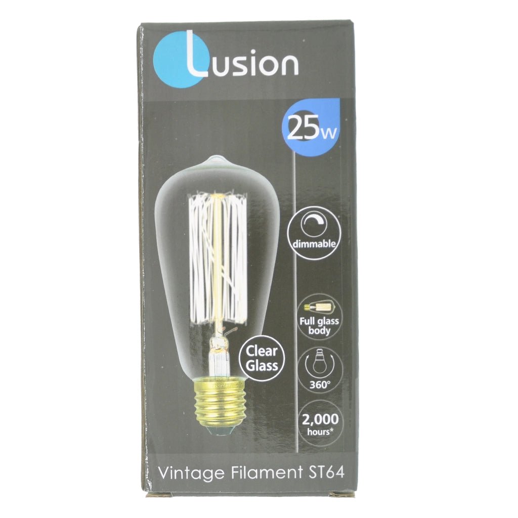 Lusion ST64 Vintage Filament Light Bulb E27 240V 25W W/W Clear 60015