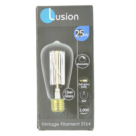 Lusion ST64 Vintage Filament Light Bulb E27 240V 25W W/W Clear 60015