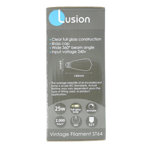 Lusion ST64 Vintage Filament Light Bulb E27 240V 25W W/W Clear 60015