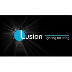 Lusion logo with a blue circle and white text on a black background