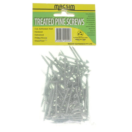 MACSIM 8G - 10x51mm Countersunk TREATED PINE Screw Galvanised 24TG51