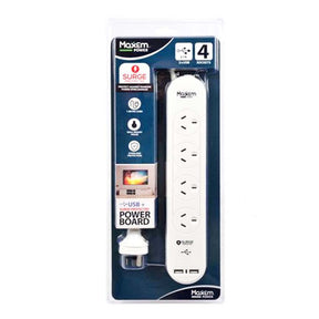 MaxEm 1m 4 Switched Outlets Powerboard With 2USB ELS - 0443