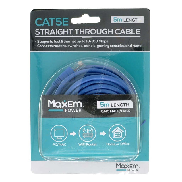MaxEm Cat5e RJ45 Ethernet Cable 5m Blue ELS - 0009