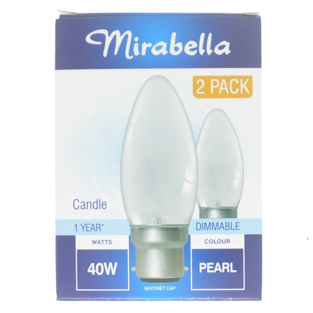 Mirabella Candle Incandescent Light Bulb B22 240V 40W Pearl 2Pcs